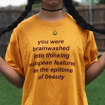 Jums Buvo praplovė smegenis Galvoti, Europos Funkcijų Konspektas Grožio Citatos T-Shirt Moterims Tumblr Mados Juoda Galia