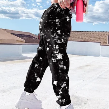 Mados Kaklaraištis Dažų Sweatpants Moterų Hip-Hop Aukšto Juosmens Baggy Pants Prarasti Poilsiu Kelnės Moterų Sporto Bėgiojimo Kelnės Streetwear
