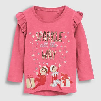 Mažai specialistė, vaikų prekės rudenį merginos medvilnės Kalėdų marškinėliai dugno marškinėliai mergina atostogų viršūnes raidė t marškinėliai 51517