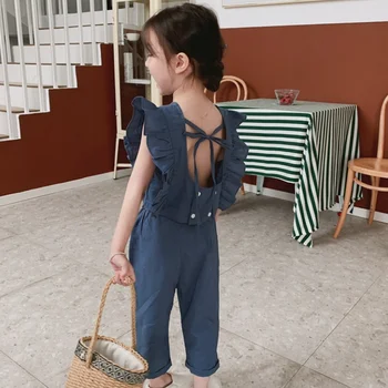 Mihkalev 2021 vaikų vasaros drabužių mergaičių mergaitė komplektus, rinkinius, backless trumpomis rankovėmis viršūnes+kelnės 2pieces vaikų tracksuit kostiumas