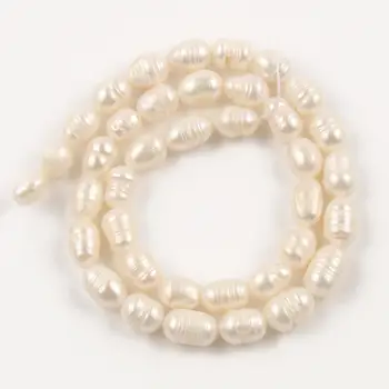 Natūralūs Baltos spalvos Gėlavandenių Perlų Karoliukus, Ryžių Formos Perlų Karoliukai Papuošalai Priėmimo 