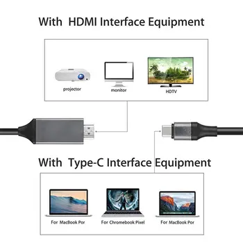 Tipas-C USB-C-HDMI-suderinama 4K HDTV Kabelis Samsung Galaxy Note 8 9 S10+ Plius